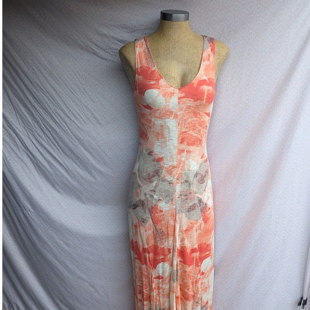 Tommy Bahama Maxi Dress Womens XS Orange Floral V-Neck Excellent Slub Knit